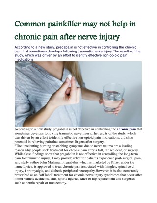 Common painkiller may not help in chronic pain after nerve injury