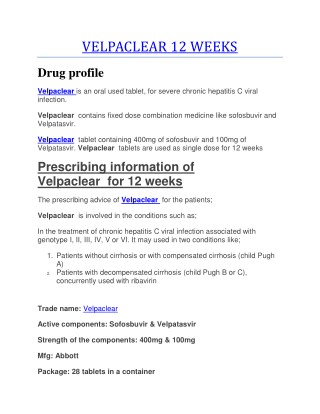 Velpaclear 12 Weeks Abbott Tablets Uses, Side Effect, Price india.