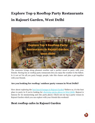 Explore Top 9 Rooftop Party Restaurants in Rajouri Garden, West Delhi