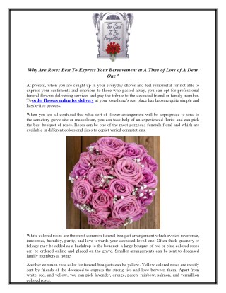 Why Are Roses Best To Express Your Bereavement at A Time of Loss of A Dear One?