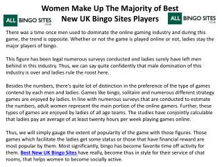 Women Make Up The Majority of Best New UK Bingo Sites Players