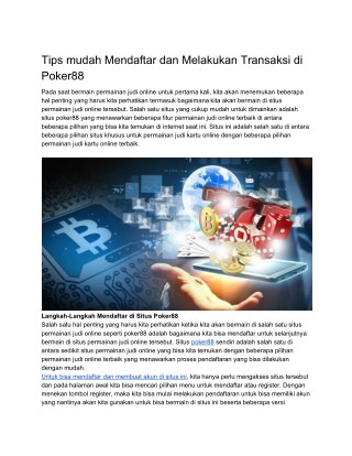 Tips mudah Mendaftar dan Melakukan Transaksi di Poker88