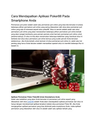 Cara Mendapatkan Aplikasi Poker88 Pada Smartphone Anda