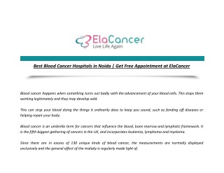 Best Blood Cancer Hospitals in Noida | Get Free Appointment at ElaCancer