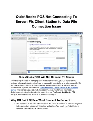 QuickBooks POS Not Connecting To Server: PosTechie Help & Support