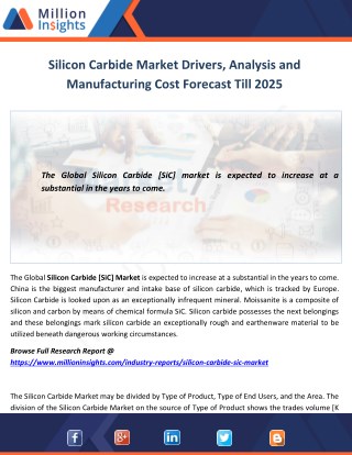 Silicon Carbide Market Drivers, Analysis and Manufacturing Cost Forecast Till 2025