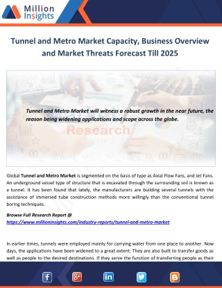 Tunnel and Metro Market Capacity, Business Overview and Market Threats Forecast Till 2025