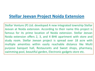 Stellar Jeevan Noida %%+919899303232%% Stellar Jeevan Noida