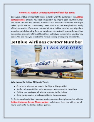 Avail JetBlue Services with JetBlue Contact Number Agents