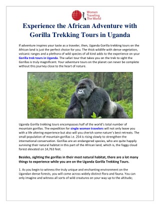 Experience the African Adventure with Gorilla Trekking Tours in Uganda