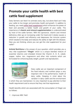 Promote your cattle health with best cattle feed supplement