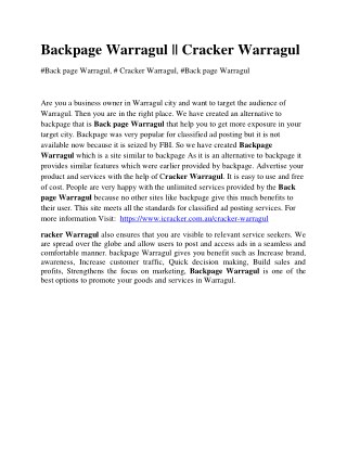 Backpage Warragul || Cracker Warragul