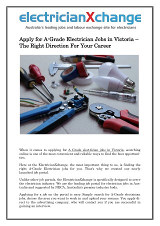 Apply for A-Grade Electrician Jobs in Victoria – The Right Direction For Your Career