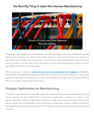 The Next Big Thing in Cable Wire Harness Manufacturing