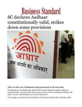 SC declares Aadhaar constitutionally valid, strikes down some provisions