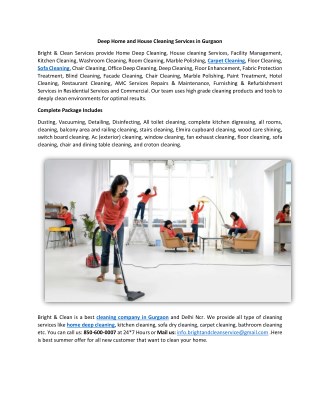 Deep Home and House Cleaning Services in Gurgaon