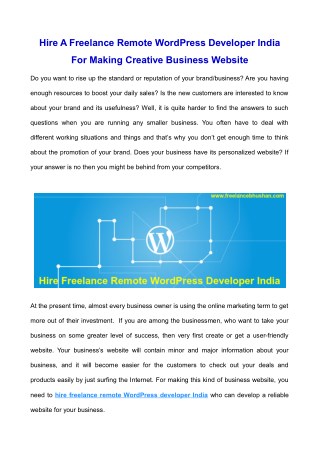 Hire A Freelance Remote WordPress Developer India For Making Creative Business Website