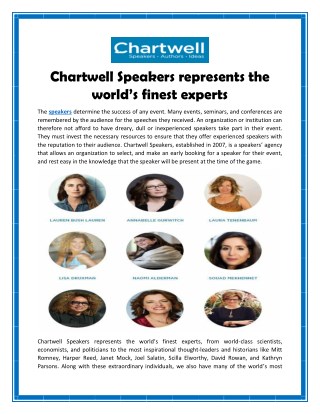 Chartwell Speakers Represents The World’s Finest Experts
