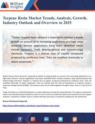 Terpene Resin Market Trends, Analysis, Growth, Industry Outlook and Overview to 2025