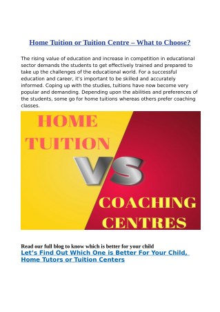 Home Tuition or Tuition Centre – What to Choose?
