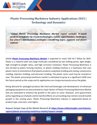 Plastic Processing Machinery Industry Applications 2025 | Technology and Dynamics