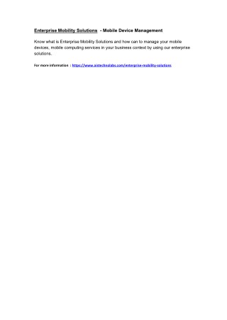 Enterprise Mobility Solutions - Mobile Device Management