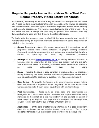 Regular Property Inspection - Make Sure That Your Rental Property Meets Safety Standards
