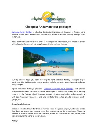 Cheapest Andaman tour packages