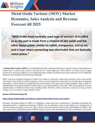 Metal Oxide Varistor (MOV) Market Dynamics, Sales Analysis and Revenue Forecast till 2025