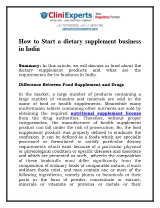 How to Start a dietary supplement business in India