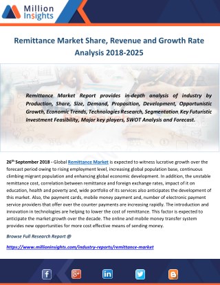 Remittance Market Share, Revenue and Growth Rate Analysis 2018-2025