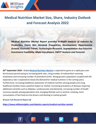 Medical Nutrition Market Size, Share, Industry Outlook and Forecast Analysis 2022