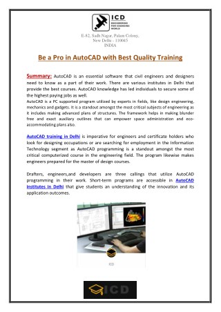 Be a Pro in AutoCAD with Best Quality Training