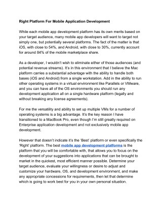 Right Platform For Mobile Application Development