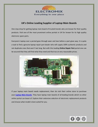 UK’s Online Leading Supplier of Laptop Main Boards