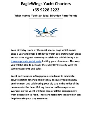 Set Amazing Birthday Party Goals with EagleWings Yacht Charter