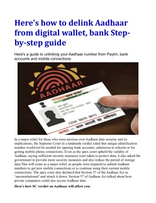 Here's how to delink Aadhaar from digital wallet, bank: Step-by-step guide