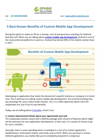 5 Best Known Benefits of Custom Mobile App Development