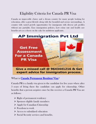 Eligibility Criteria for Canada PR Visa