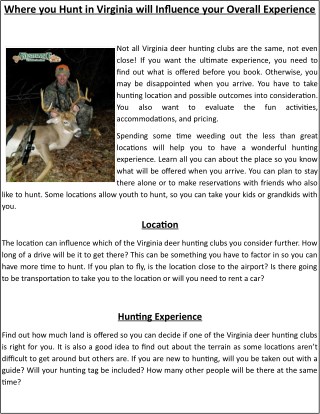 Where you Hunt in Virginia will Influence your Overall Experience