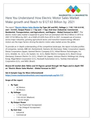 Here You Understand How Electric Motor Sales Market Make growth and Reach to $127.63 Billion by 2021