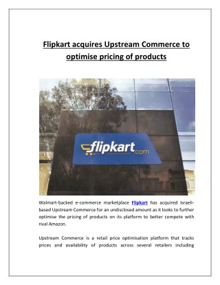 Flipkart Acquires Upstream Commerce to Optimise Pricing of Products