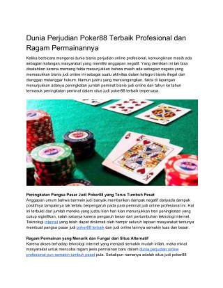 Dunia Perjudian Poker88 Terbaik Profesional dan Ragam Permainannya
