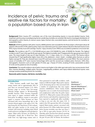 Incidence of pelvic trauma and relative risk factors for mortality: a population based study in Iran