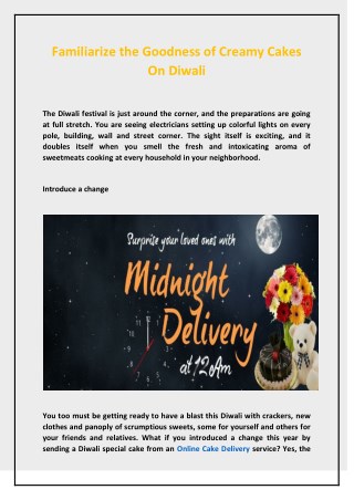 Familiarize the Goodness of Creamy Cakes On Diwali