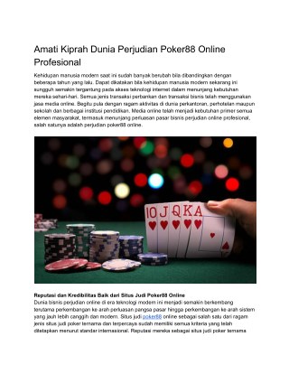 Amati Kiprah Dunia Perjudian Poker88 Online Profesional