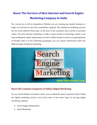 Know The Services of Best Internet and Search Engine Marketing Company In India