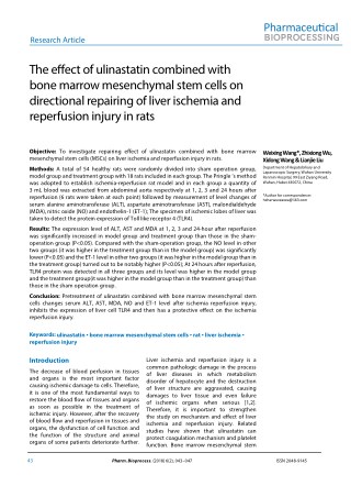 The effect of ulinastatin combined with bone marrow mesenchymal stem cells on directional repairing of liver ischemia an