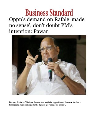 Oppn's demand on Rafale 'made no sense', don't doubt PM's intention: Pawar