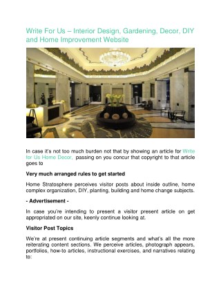 Write For Us – Interior Design, Gardening, Decor, DIY and Home Improvement Website